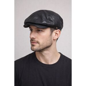 Black Genuine Leather Newsboy Cap Adjustable Cabbie Gatsby Hat